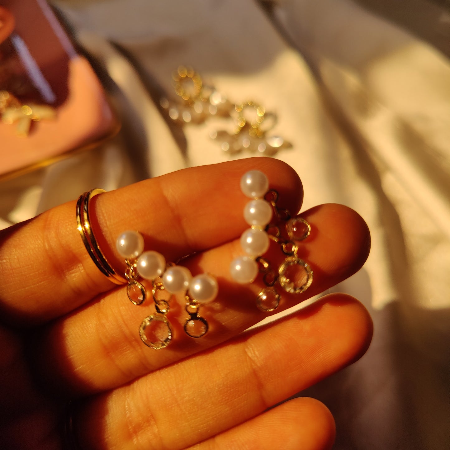 Pearl drop-down earcuffs