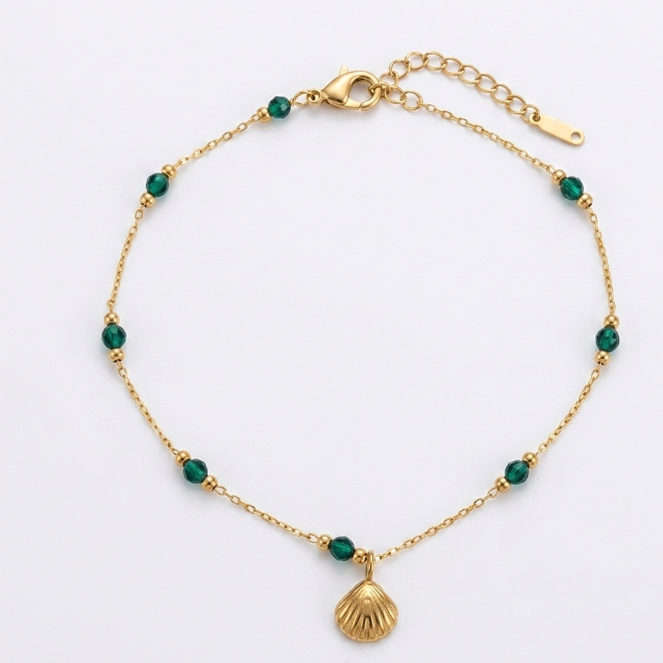 Shell emerald anklet