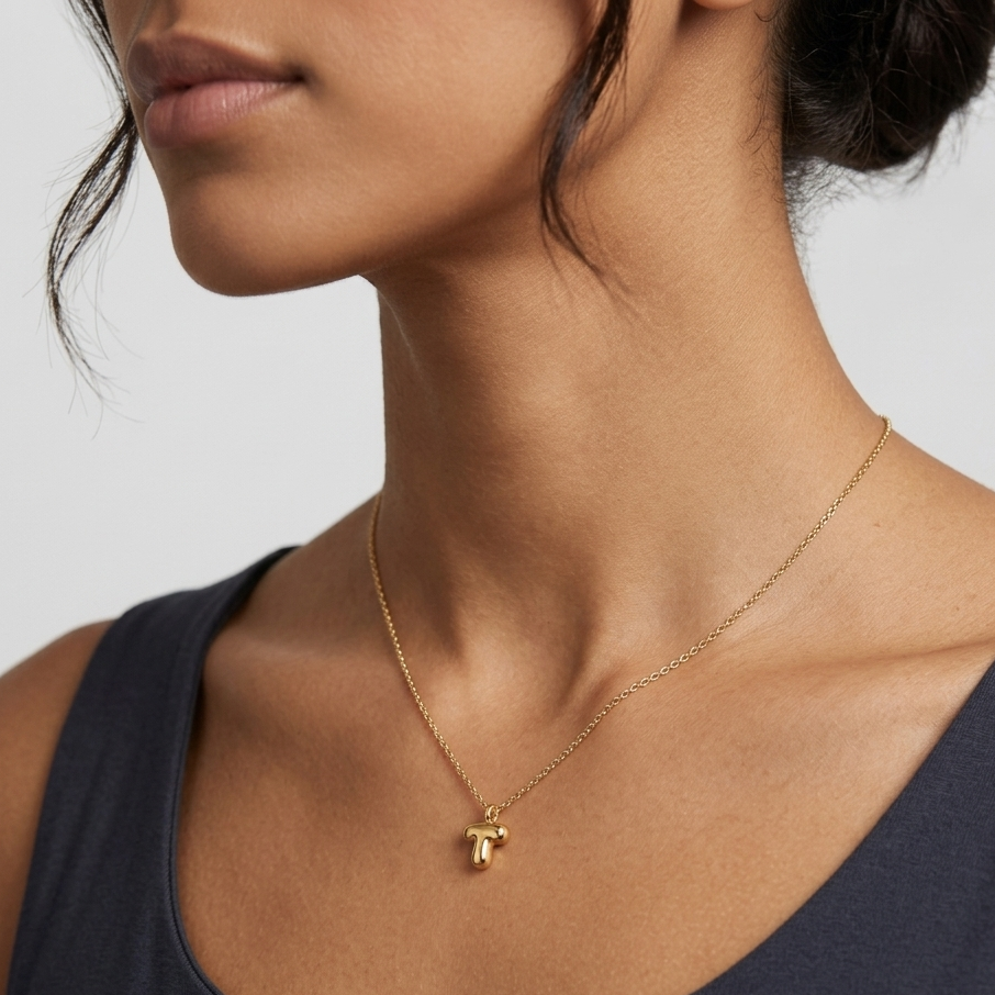 Mini T bubble initial neckpiece