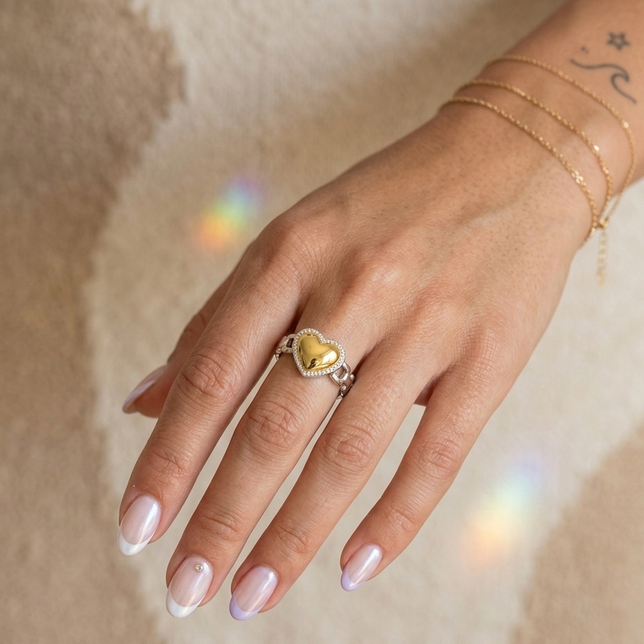 Puffed heart dual tone ring (size 7)