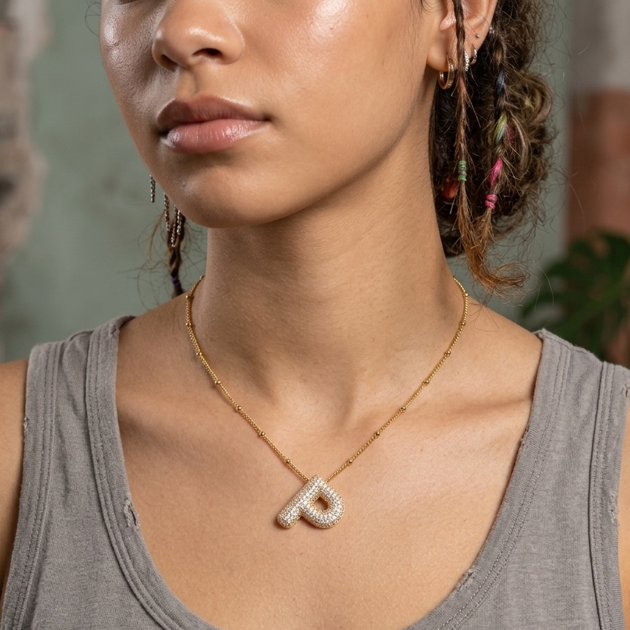 Diamond studded initial neckpiece
