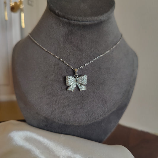 Silver bow neckpiece