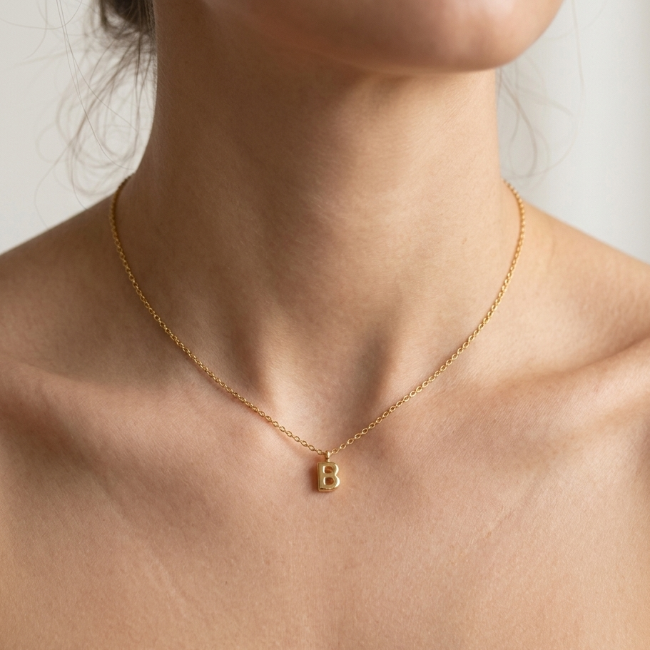 Mini B bubble initial neckpiece