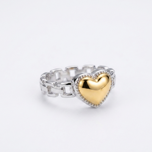 Puffed heart dual tone ring (size 7)