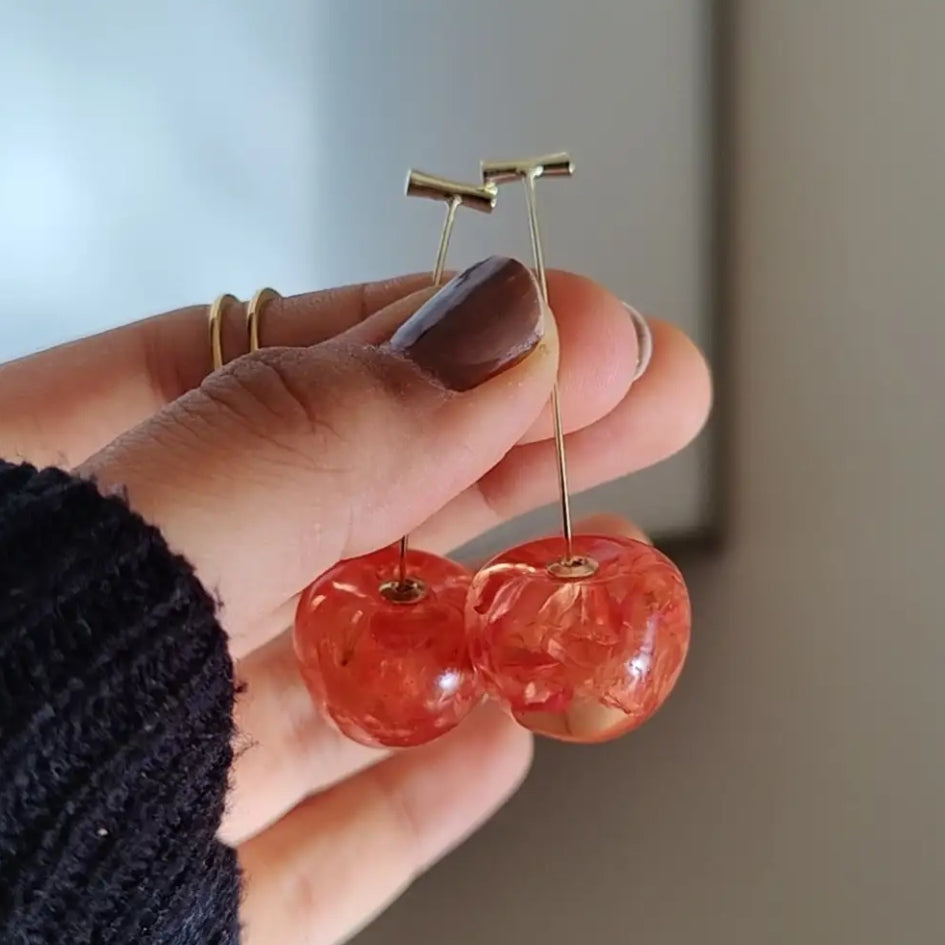 Resin Art Cherry Earrings