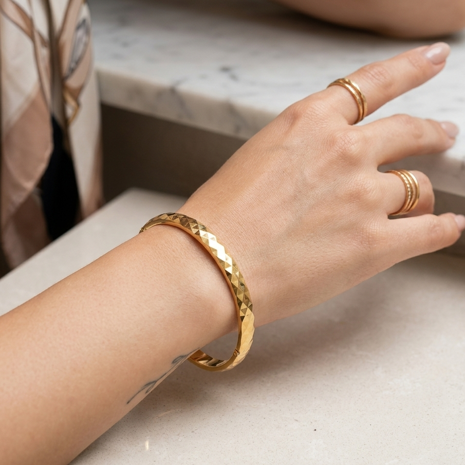 Textured gold stackable cuff