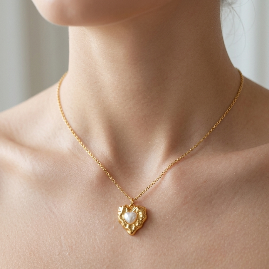 Pearl textured heart neckpiece